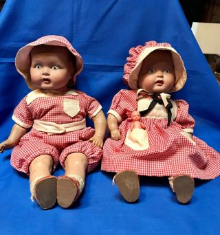 Vintage Composition Boy And Girl Dolls With Clothing