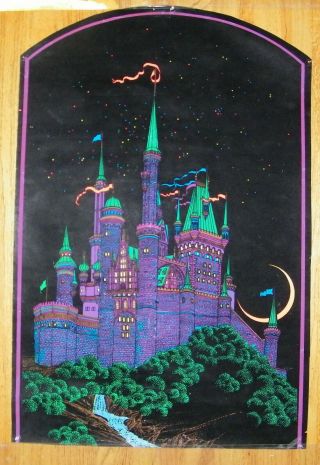 Vintage Blacklight Poster Disney Castle C.  1970’s