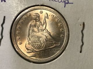 1853 Liberty Seated Quarter,  Arrows And Rays.  Au/bu? Cleaned?