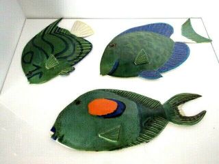 Vintage Ceramic Wall Hanging Fish Signed A.  Gidley Set Of 3 Matching Colors