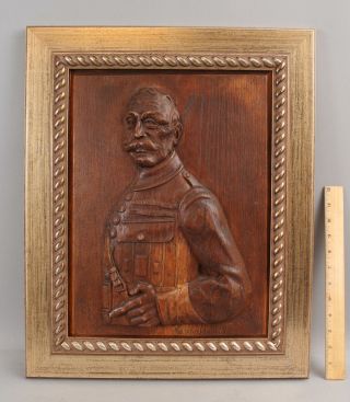 Antique 1919 Wwi French General Ferdinand Foch,  Carved Wood Portrait Plaque,  Nr