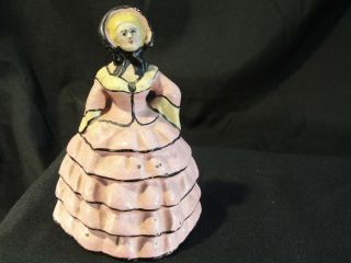 Antique Cast Iron Doorstop Southern Belle Pink Dress Fancy Bonnet Great Paint