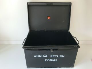 Vintage Metal Deed Box Lock,  Handles Storage Office Safe Document File Tool