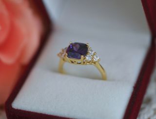 Antique Jewelry Gold Ring Amethyst White Sapphires Vintage Jewellery Size L