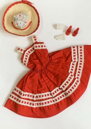 Vintage Barbie Clone Red And White Summer Dress With Premier Hat So Very Cute