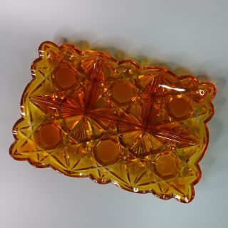 Heavy Antique Orange Cut Glass Divided Plate Relish Appetizer Dish Rectangular 2