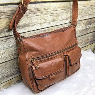 Vintage Fossil Tan Brown Leather Purse Shoulder Bag Tote ZB 8961 2