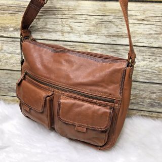 Vintage Fossil Tan Brown Leather Purse Shoulder Bag Tote ZB 8961 3