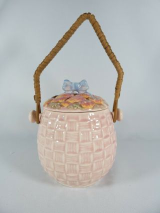 Antique Vintage Shorter & Son Pink Strawberry Basket Biscuit Barrel Cookie Jar