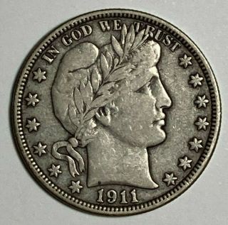 1911 D Very Fine Vf Barber Silver Us Half Dollar 50c