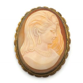 Antique Vintage Gold Vermeil 925 Silver Carved Cameo Pendant Brooch Pin