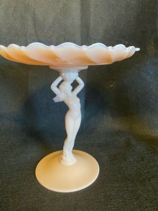 Antique Cambridge Glass Co.  Fiery Opalescent Tuscan Shell Compote With Nude Lady
