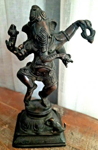 Antique Solid Bronze Dancing Ganesha Elephant Hindu Medium/ Large Statue Diety