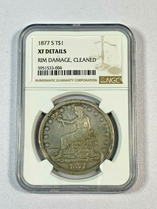 1877 S Trade Silver Dollar T$1 - Ngc Xf Details