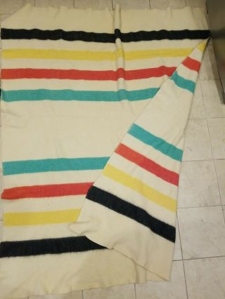 Vintage 100 Wool.  Hudson Bay Style Blanket Missing Label 77”x 62”