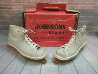 Vintage Antique Johnsons Double Runner Ice Skates Little Stars,  Size 2 Thorp Wi