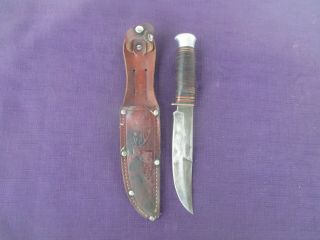 Vintage R.  J.  Richter Fixed Blade Hunting/bowie Knife With Leather Sheath -