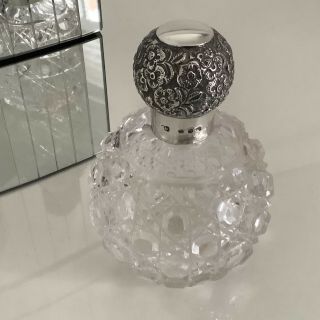 Fine Antique Silver Foliate Glass Perfume/scent Bottle Circa 1896 Vgc