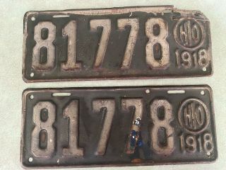 Antique 1918 Ohio License Plate Set 81778