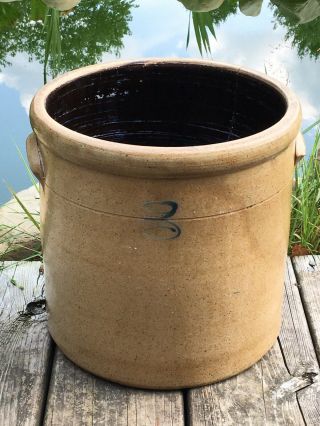 Antique 3 Gallon Blue Bee Sting Crock With Applied Handles