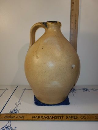 Antique Ovoid 1 Gallon Stoneware Jug With Cobalt Brushed Accents