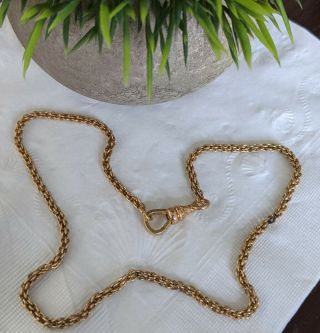 Antique 14k 1/10 Gold Filled Cable Wheat - Like Link Watch Chain,  Dog Clip,  15.  25 "