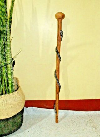 Snake Carved 37  Solid Hardwood Walking Or Hiking Cane/african War Club,