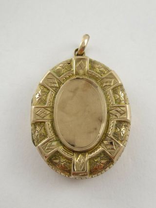 Lovely Large Antique Victorian 9ct Gold Back And Front Locket Pendant 7.  2 G