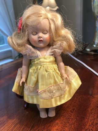 Vintage 7” Vogue Ginny Doll Blond W/yellow Velvet Coat Hat W/extra Clothes
