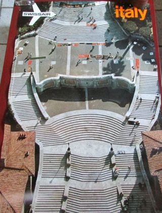 Vintage Swiss Air 25 X 40 Poster Of The Spainish Steps In Rome Italy
