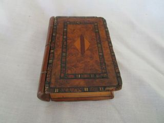 19th C Antique Great Inlaid Exotic Wood Secret Book Form Box