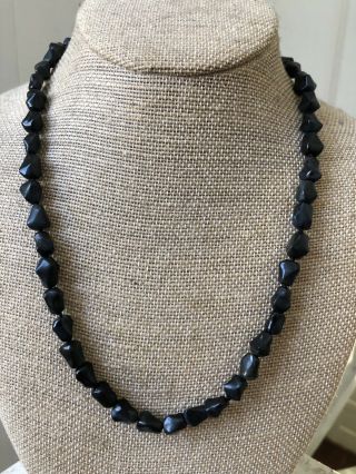 Antique Vintage Deco 925 Sterling Silver Chinese Black Coral Beaded Necklace