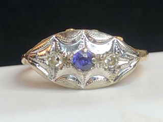 Antique Estate 14k White Gold Blue Sapphire Diamond Ring Engagement Gemstone