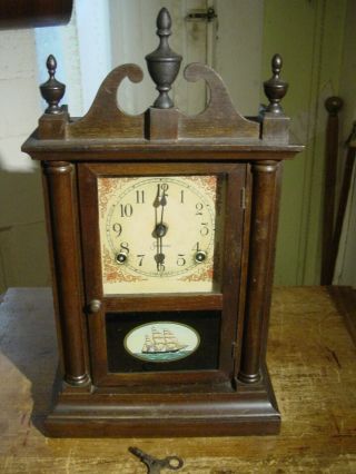 Antique Sessions 1930 " Chippendale " Mahogany 8 Day Shelf Or Cabinet Clock