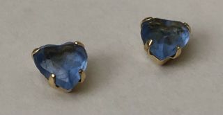 Vintage Estate.  585 14k Yellow Gold Blue Topaz Heart Shaped Post Earrings