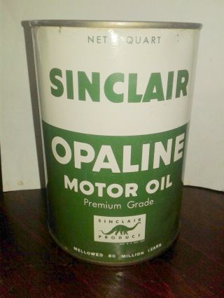 Vintage Metal Sinclair Opaline Motor Oil Quart Can Empty - Dinosaur Pic