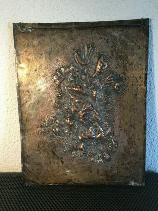 Antique Hand Hammered Copper Floral Wall Art Repousse Arts & Crafts Movement