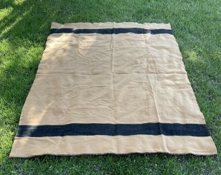 Vintage Faribo 2 Stripe 66 " X 88” 100 Wool Blanket Usa Tan And Black See Photos
