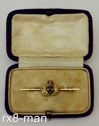 Antique 9ct Solid Gold Royal Navy Officers Sweetheart Bar Brooch Boxed 3.  02grams