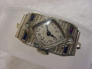Vintage 14k Gold Fd Antique 1920 Art Deco Lady Elgin Gem Case Asymmetric Watch