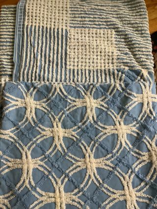 Vintage Blue And White Wedding Ring Chenille Bedspread