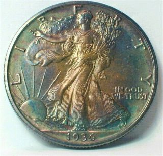 1936 - S Liberty Walking Silver 1/2 Dollar Uncirculated Old Envelope Toning (397)