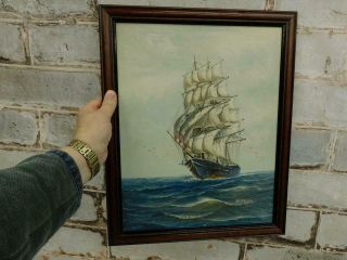 Vintage Old Painting Clipper Sail Ship Signed