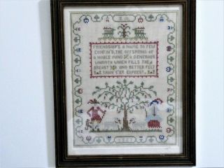 13 " By 10 " Antique 1927 Cross Stitch Sampler Friendship Signed Dated B.  M.