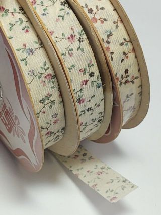 Total Of 15 Spools Of Vintage Wfr Ribbon 5/8” Wide Tiny Red Roses Floral