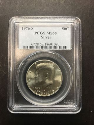 1976 - S Pcgs Ms68 Silver 50c Kennedy Half Dollar Exquisite