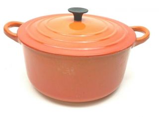 Vintage Flame Orange Red Le Creuset B Medium Dutch Oven Pot 7 W X 3 Inches Deep