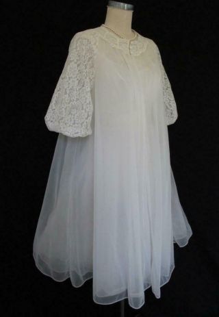 Vintage 50s Vanity Fair Bridal Peignoir Set Xs 32 Gown Robe White Nylon Chiffon