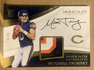 Mitch Trubisky 2017 Rc Immaculate Rookie Patch On Card Auto 74/99 Mitchell