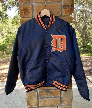 Vintage 80s 90s Starter Detroit Tigers Blue Satin Jacket Size Medium Usa Made